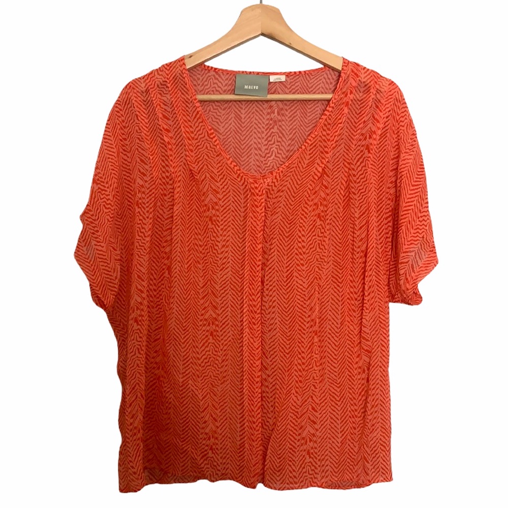Maeve Orange Chevron V-Neck Blouse